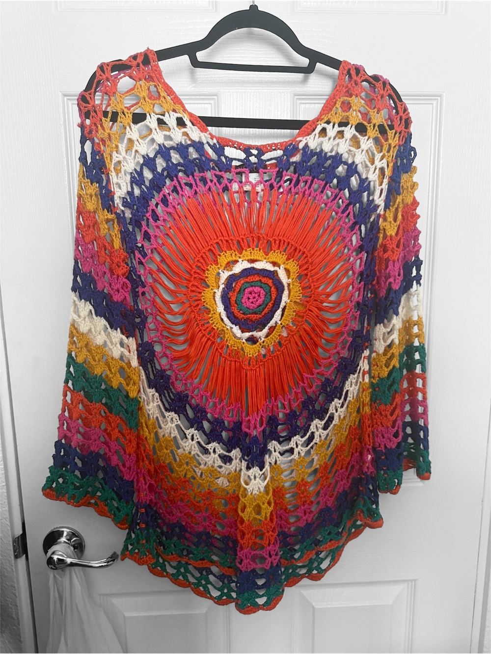 Multicolor Crochet Heart Poncho Top - Women
